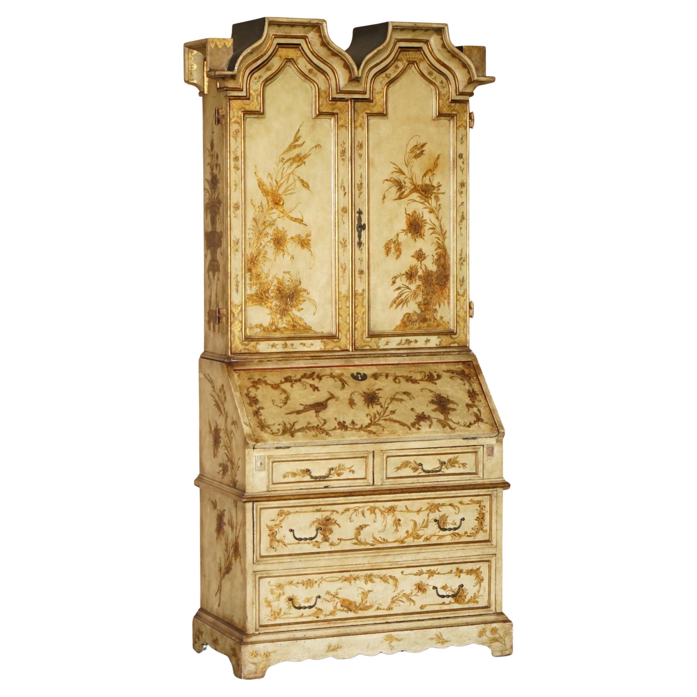 CIRCA 1900 CHINOISERIE VÉNÉTIENNE DECORATEE PARCEL DORÉ BUREAU BUREAU BUREAU TIROIRS