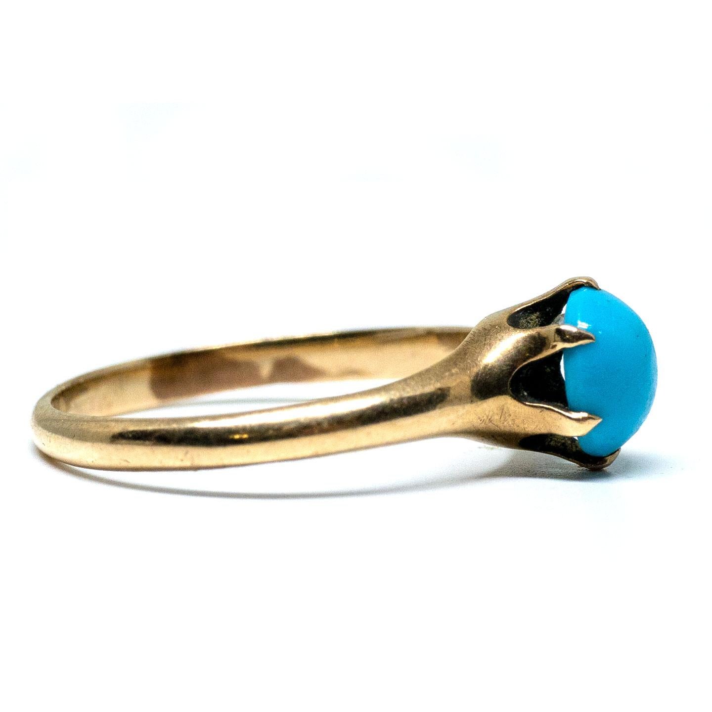 Victorian 9 Karat Gold Turquoise Solitaire Alternative Engagement R, circa 1900 In Good Condition In Addison, TX