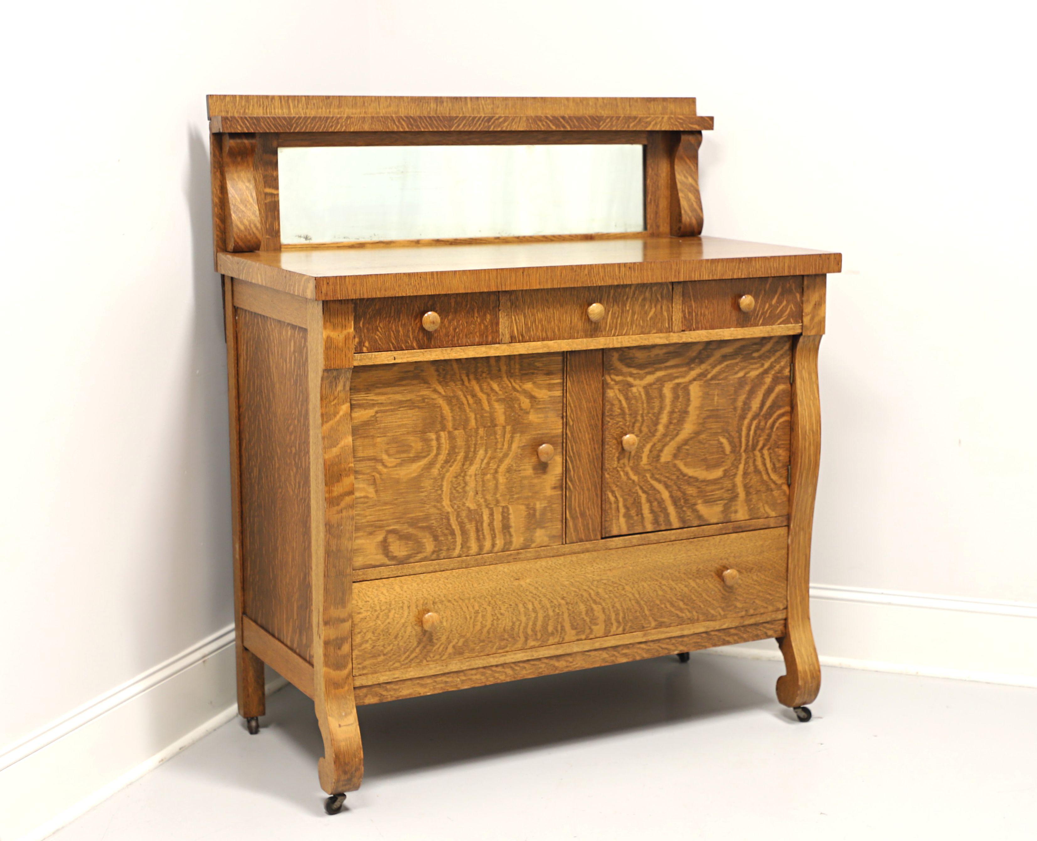 Antique Circa 1900 Victorian Era Tiger Oak Empire Style Sideboard For Sale 2