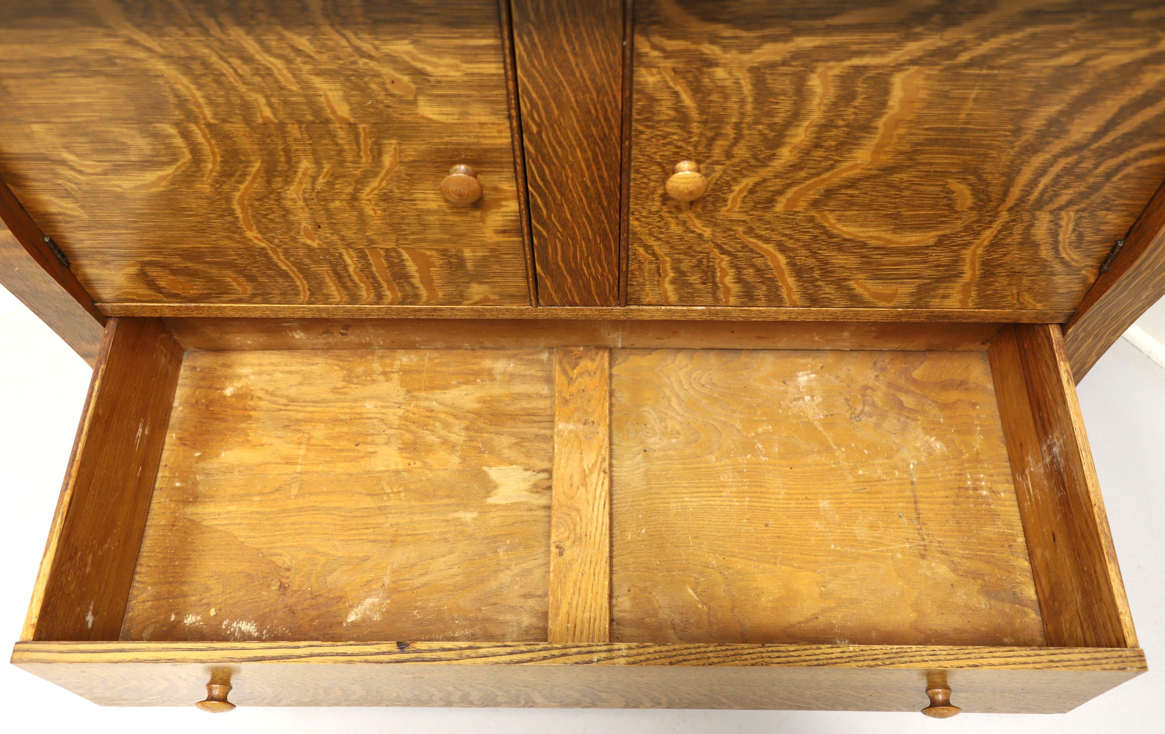 20th Century Antique Circa 1900 Victorian Era Tiger Oak Empire Style Sideboard For Sale
