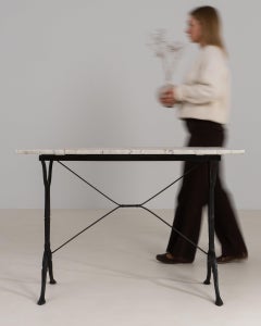 Circa 1900 White Cast Iron Bistro Table With Marble Top