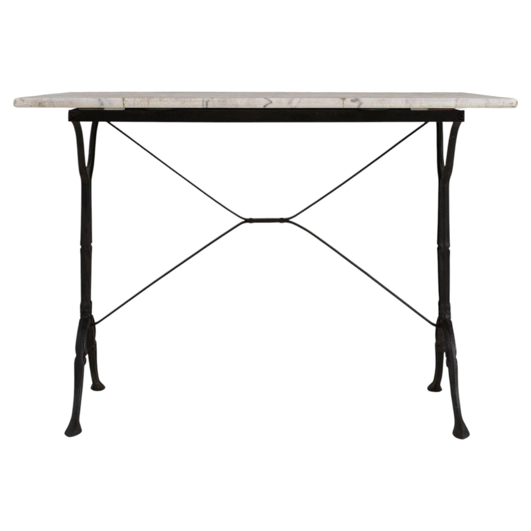 Circa 1900 White Cast Iron Bistro Table With Marble Top For Sale