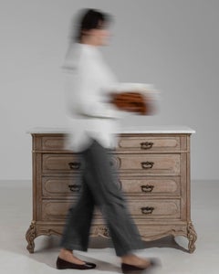 Circa 1900 White Louis XIV Style Oak Chest Of Drawers With Marble Top