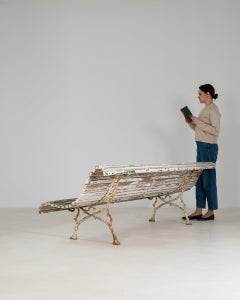 Circa 1900 White Patinated Garden Bench With Cast Iron Base