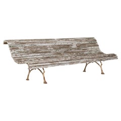 Circa 1900 White Patinated Garden Bench With Cast Iron Base