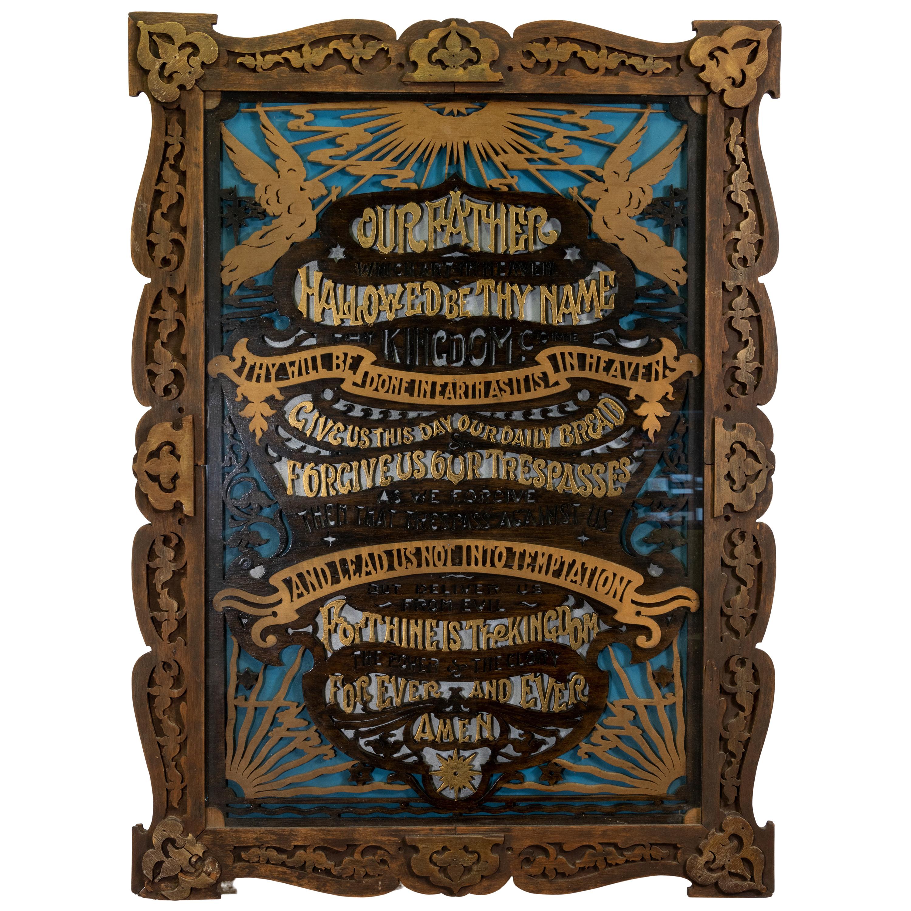 Circa 1900 Wood Cutout of "The Lord's Prayer" For Sale