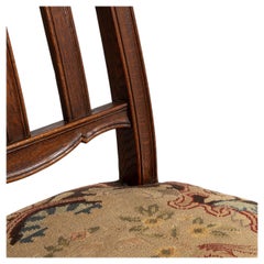 Set of Six Louis XV Dining Chairs, Dark Wood & Floral Tapestry