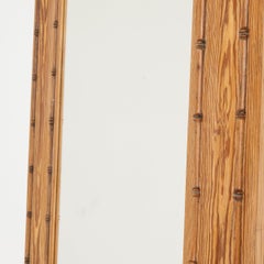 Antique French Provincial Mirror, Pine Wood, Faux Bamboo, 1900s