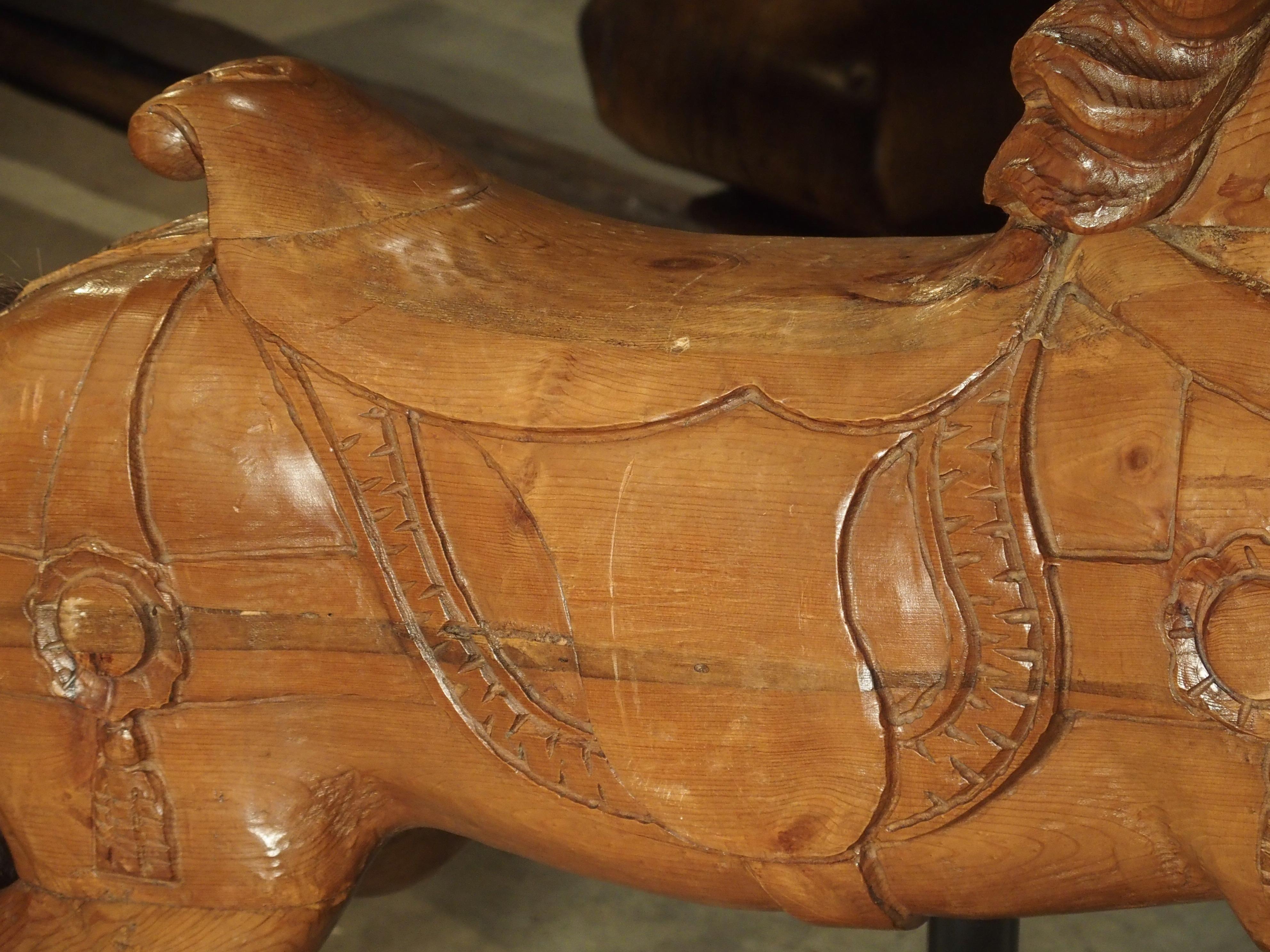 Hand-Carved Wooden Jumping Horse on Stand from Barcelona Spain, circa 1900