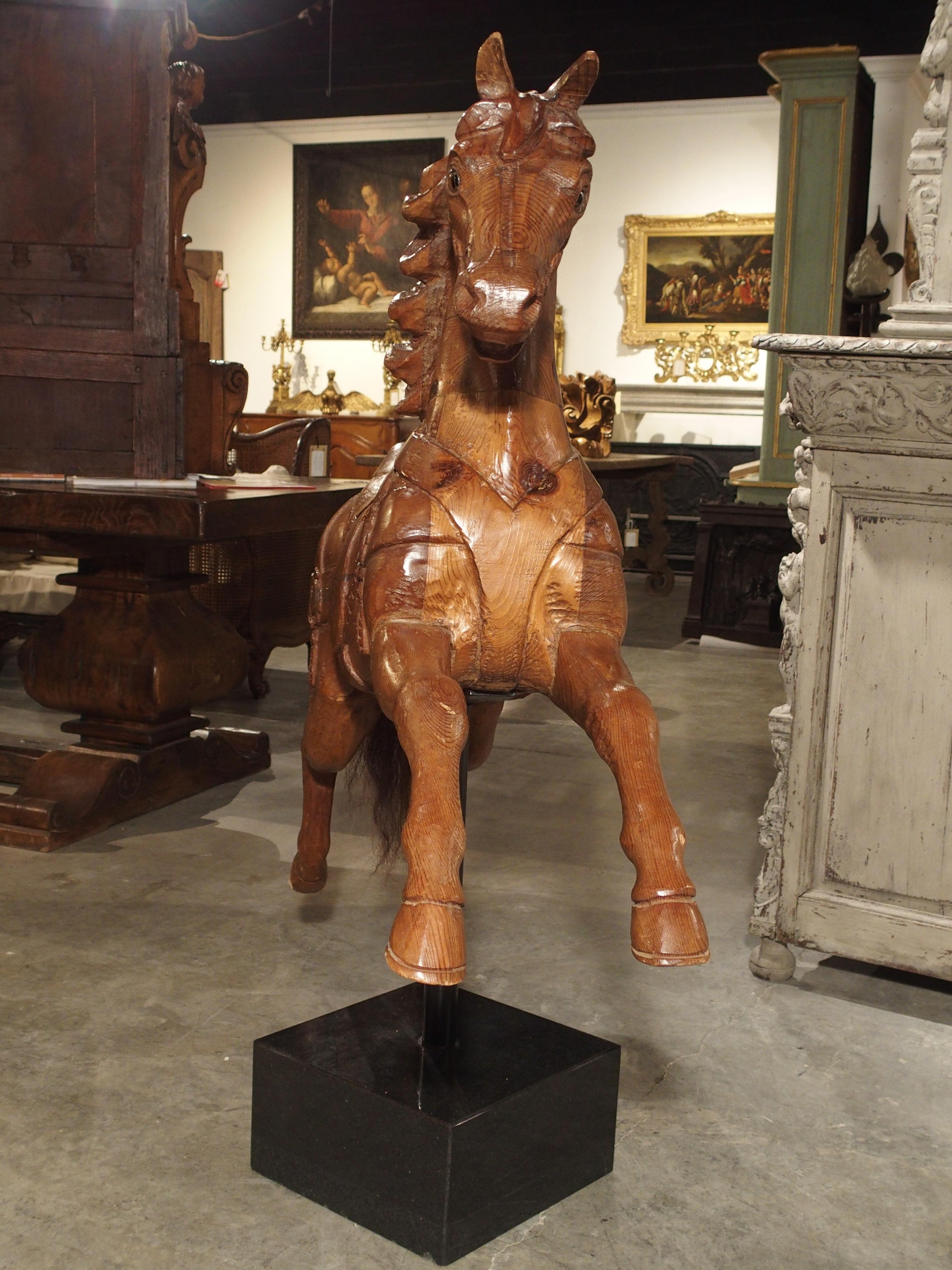 Early 20th Century Wooden Jumping Horse on Stand from Barcelona Spain, circa 1900