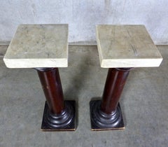 Wooden Pillars / Stands / Pedestals with Marble Tops, circa 1900