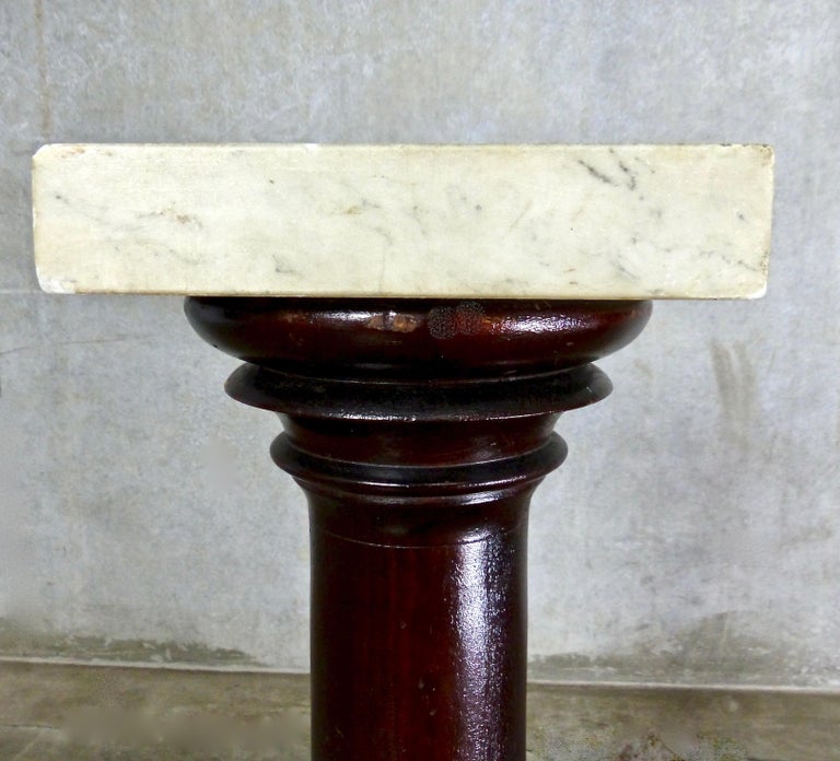 Wooden Pillars / Stands / Pedestals with Marble Tops, circa 1900 For