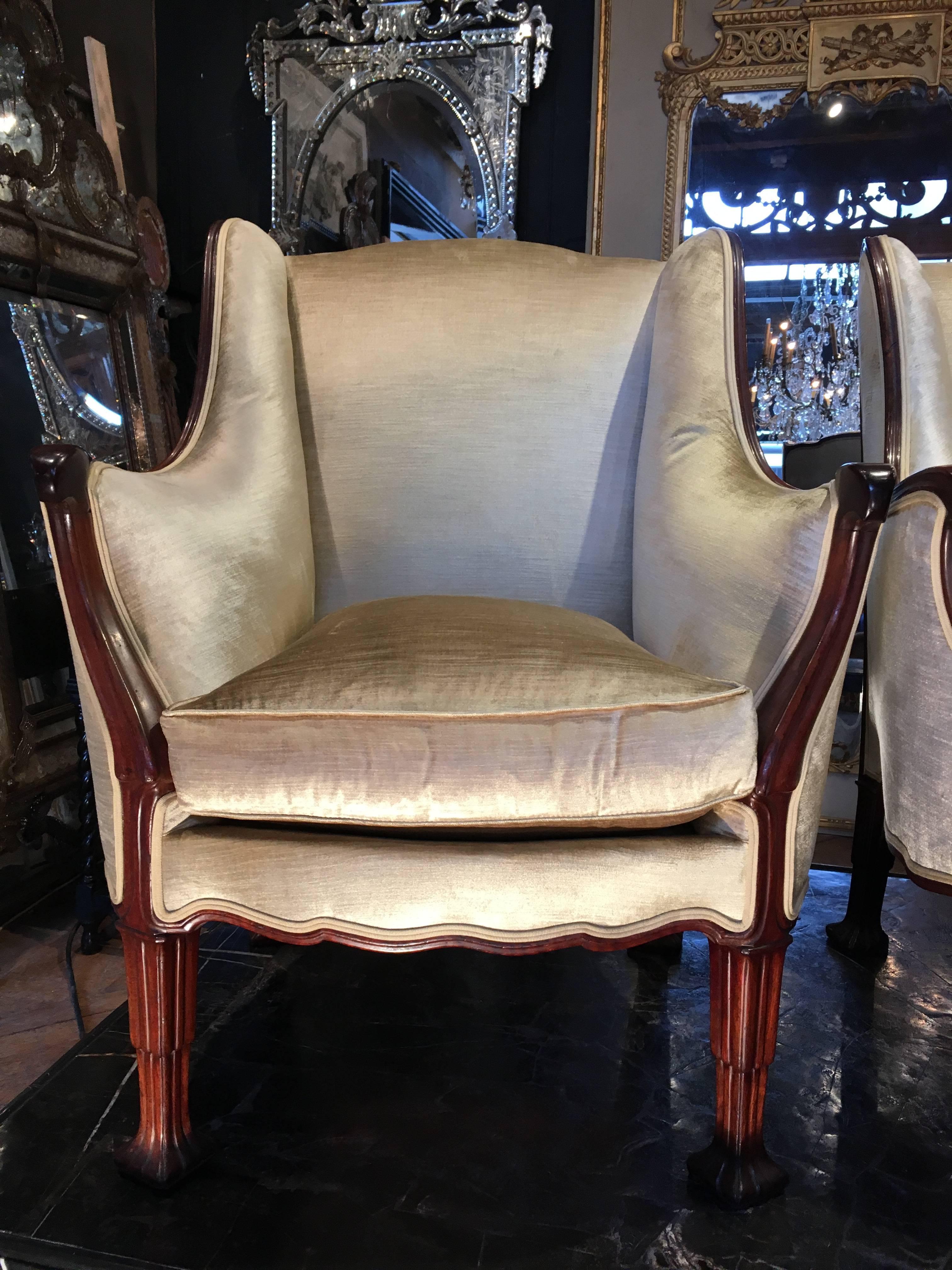 Set of English Art Nouveau Armchairs and Sofa in Mahogany, circa 1900 In Good Condition For Sale In Paris, FR