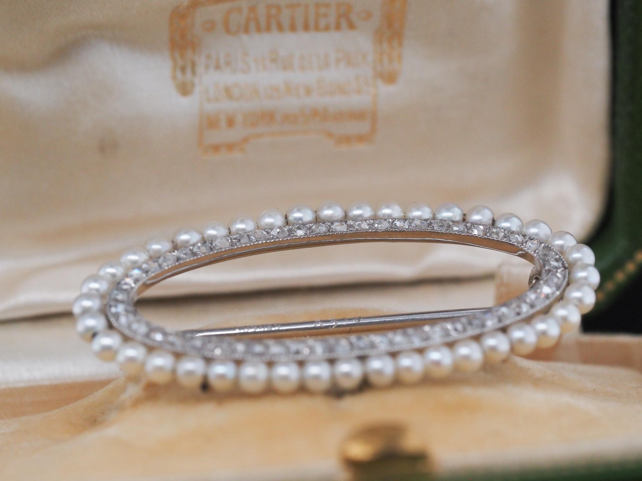 Circa 1900Circa 1900s Edwardian CARTIER Pearl & Diamond Brooch with Original Box 5