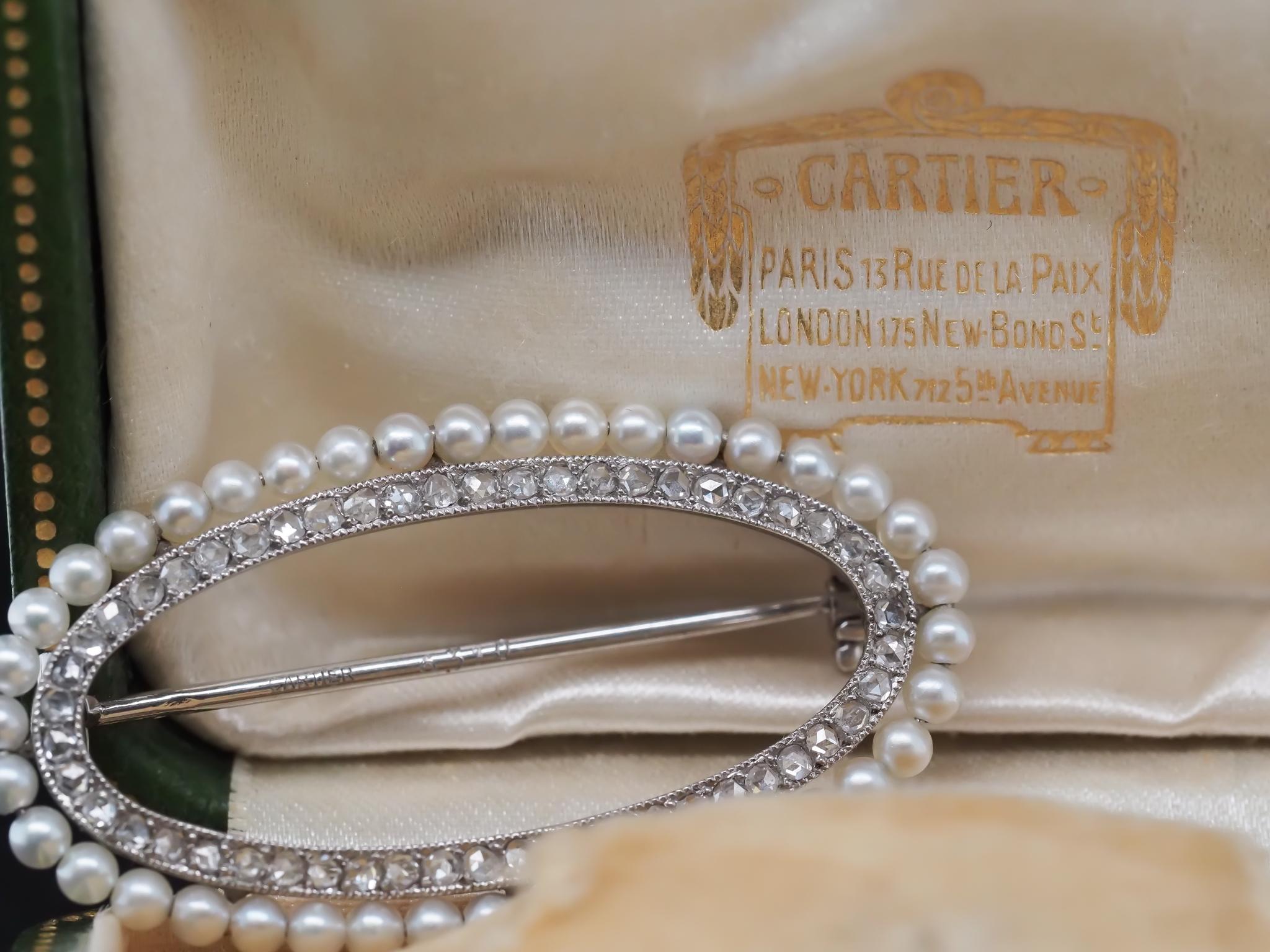 Circa 1900Circa 1900s Edwardian CARTIER Pearl & Diamond Brooch with Original Box 6
