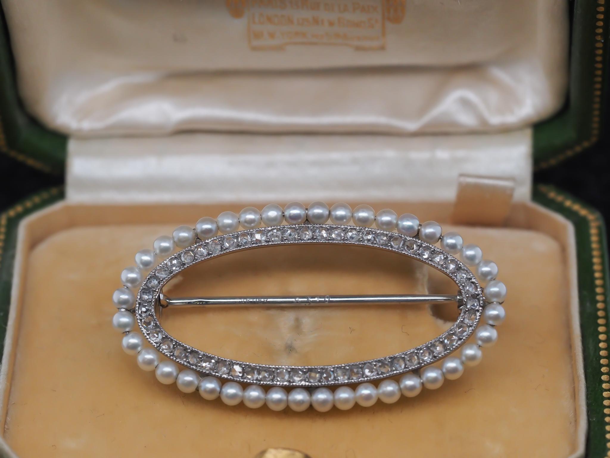 Circa 1900Circa 1900s Edwardian CARTIER Pearl & Diamond Brooch with Original Box 10