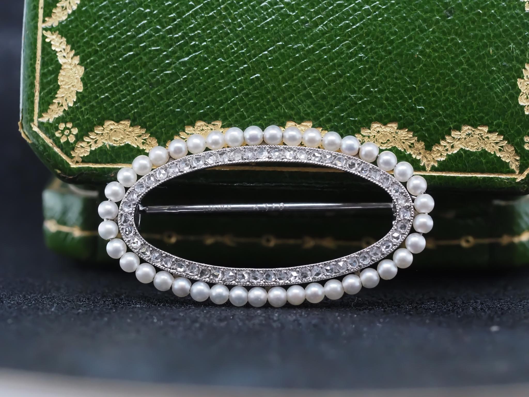 Circa 1900Circa 1900s Edwardian CARTIER Pearl & Diamond Brooch with Original Box 12