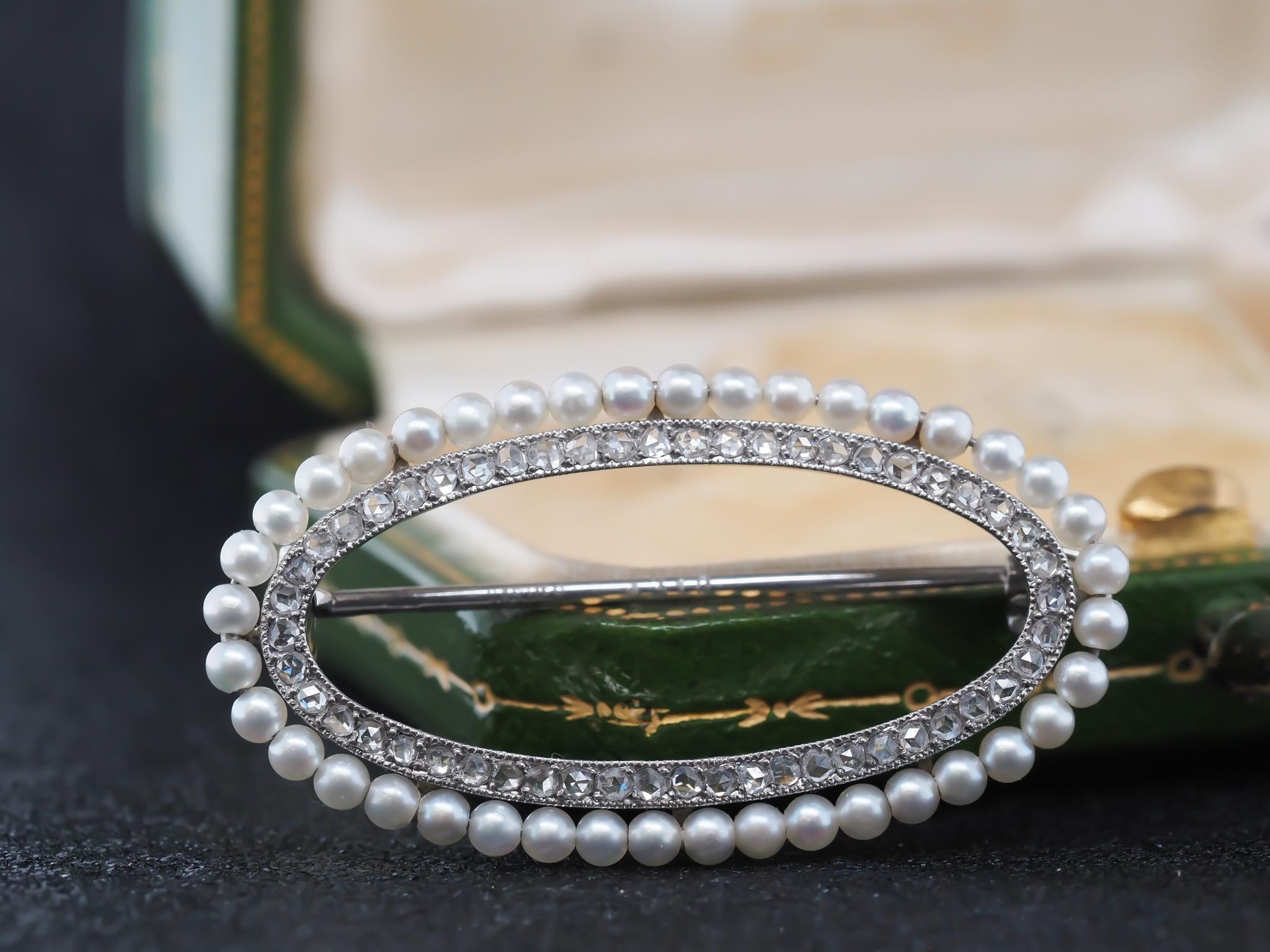 Circa 1900Circa 1900s Edwardian CARTIER Pearl & Diamond Brooch with Original Box 13