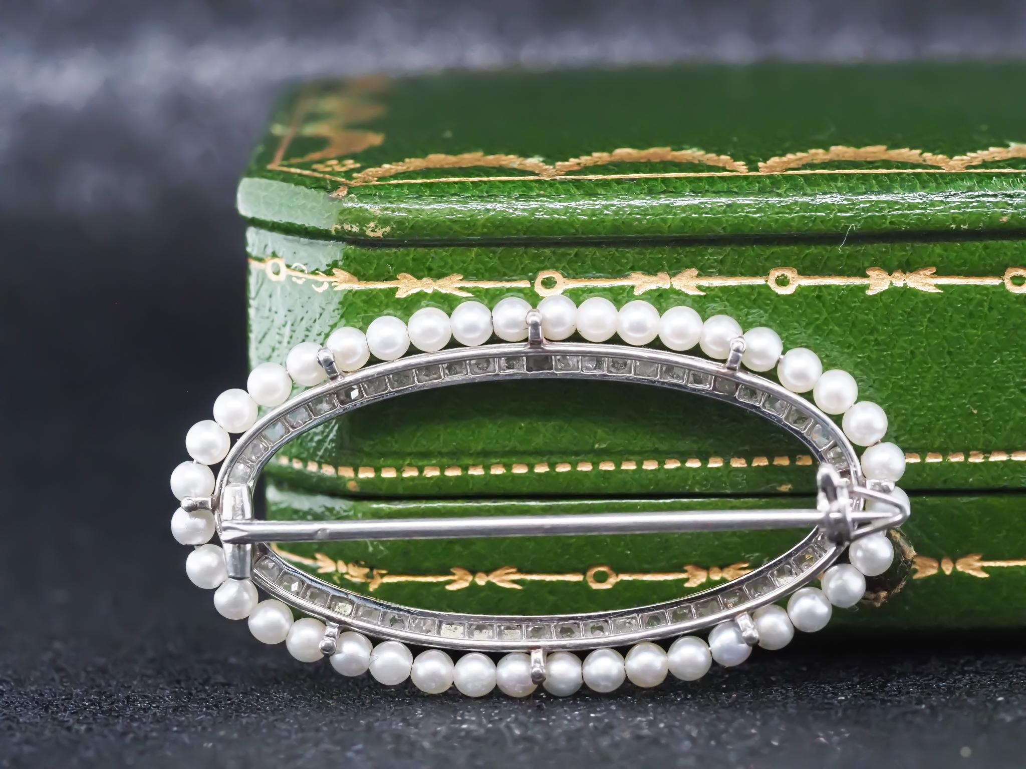 Rose Cut Circa 1900Circa 1900s Edwardian CARTIER Pearl & Diamond Brooch with Original Box