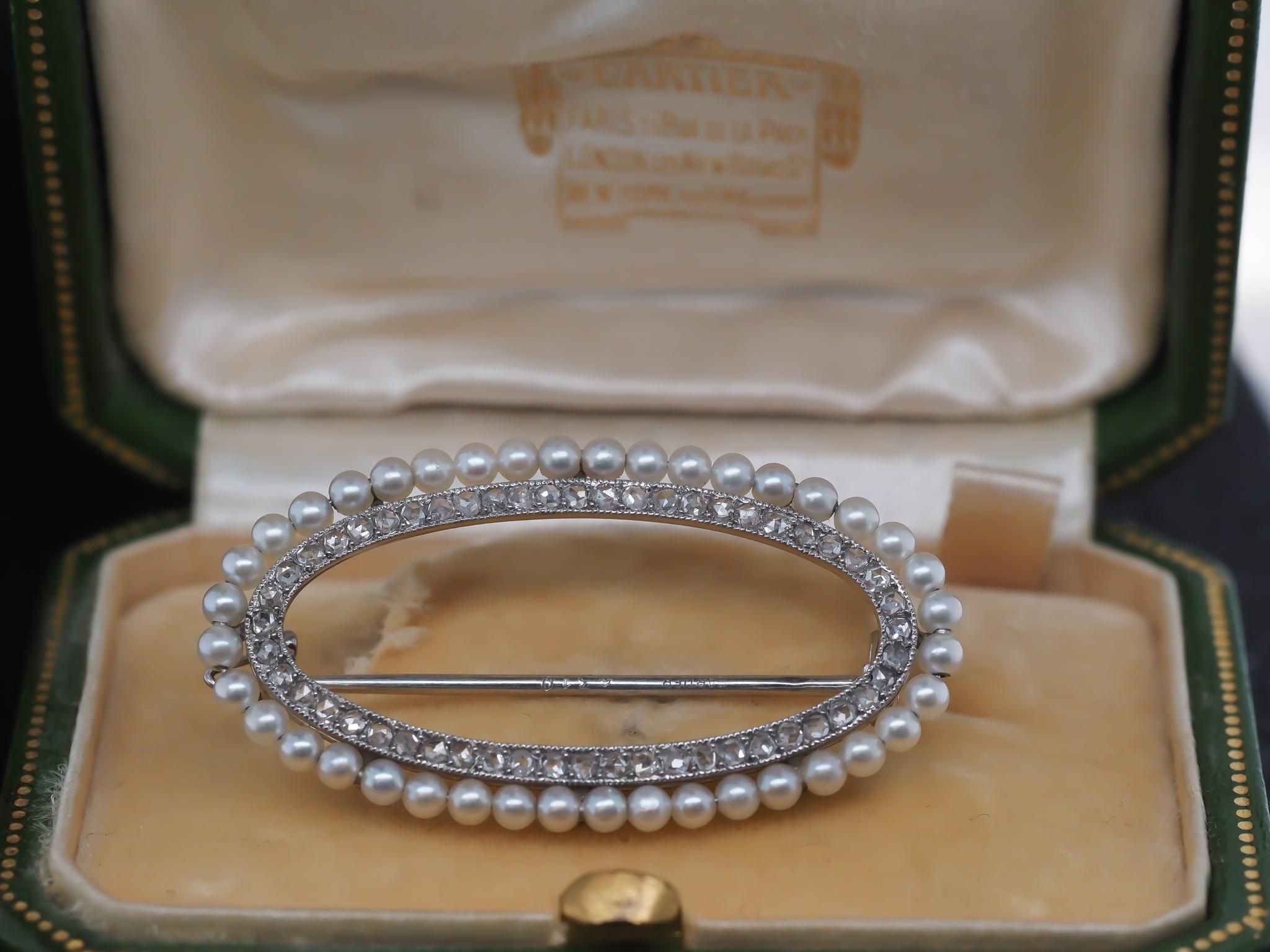 Circa 1900Circa 1900s Edwardian CARTIER Pearl & Diamond Brooch with Original Box 2