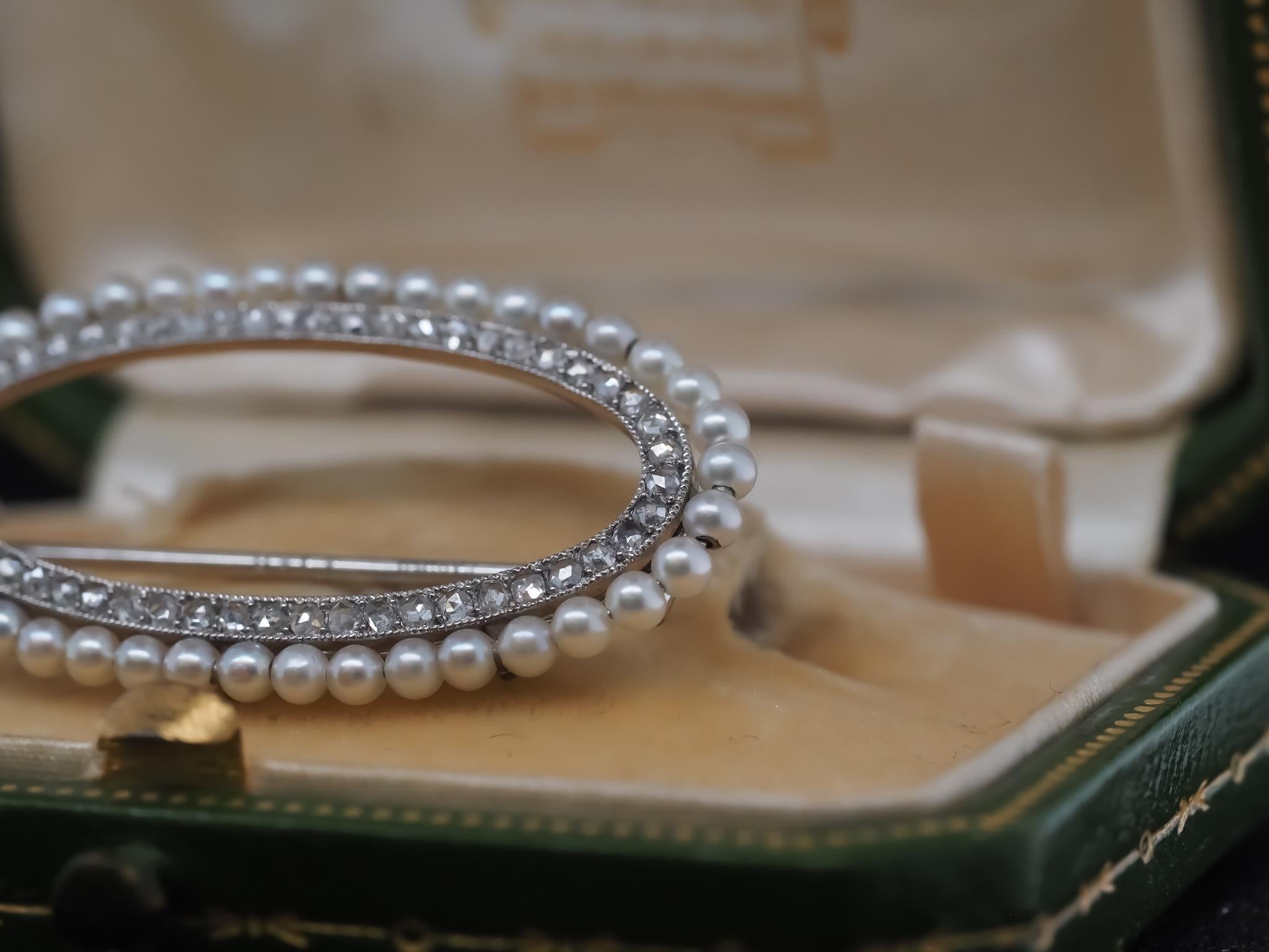 Circa 1900Circa 1900s Edwardian CARTIER Pearl & Diamond Brooch with Original Box 3