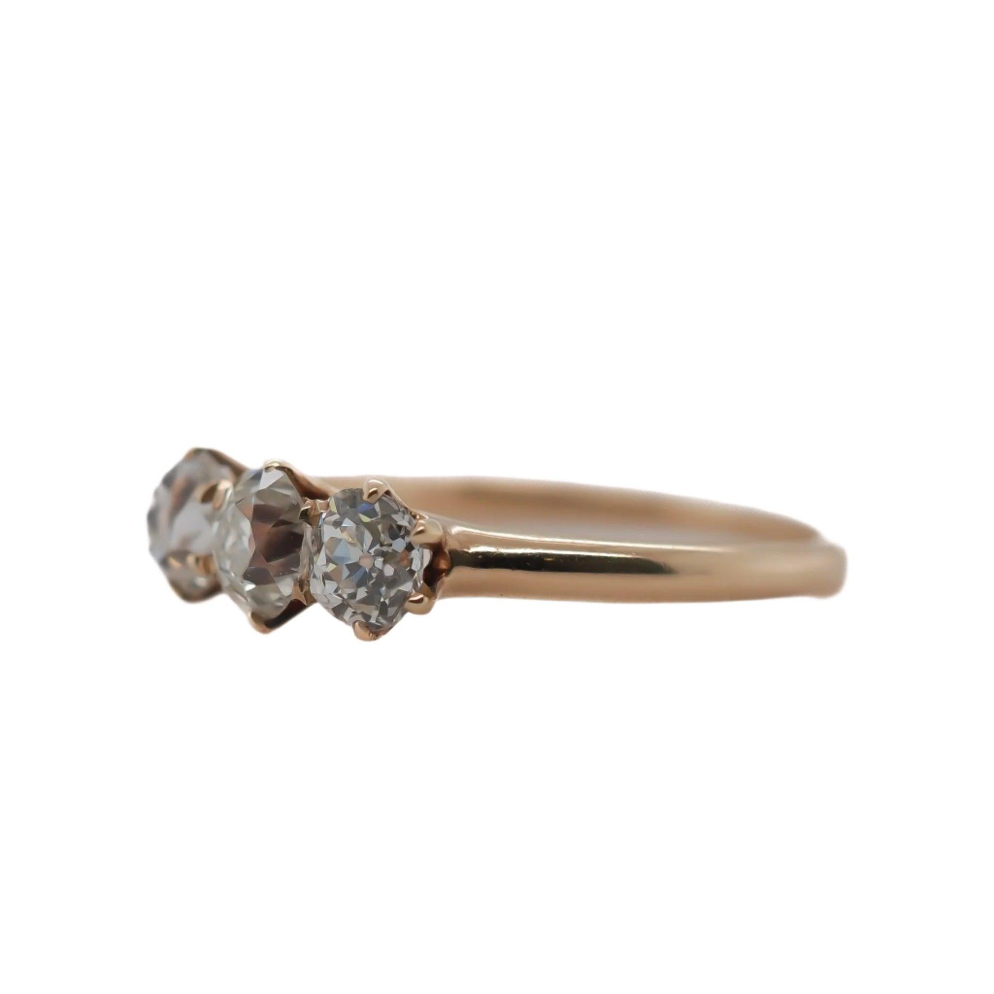 Women's Circa 1900s 1.25cttw Old European Brilliant Diamond Three Stone Engagement Ring For Sale