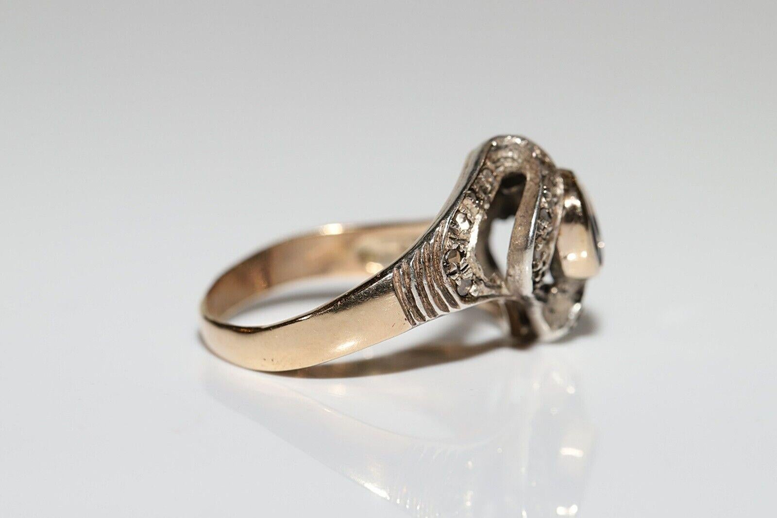 Circa 1900er Jahre 14k Gold Top Silber Natürlicher Rosenschliff Diamant und Saphir Ring im Zustand „Gut“ im Angebot in Fatih/İstanbul, 34