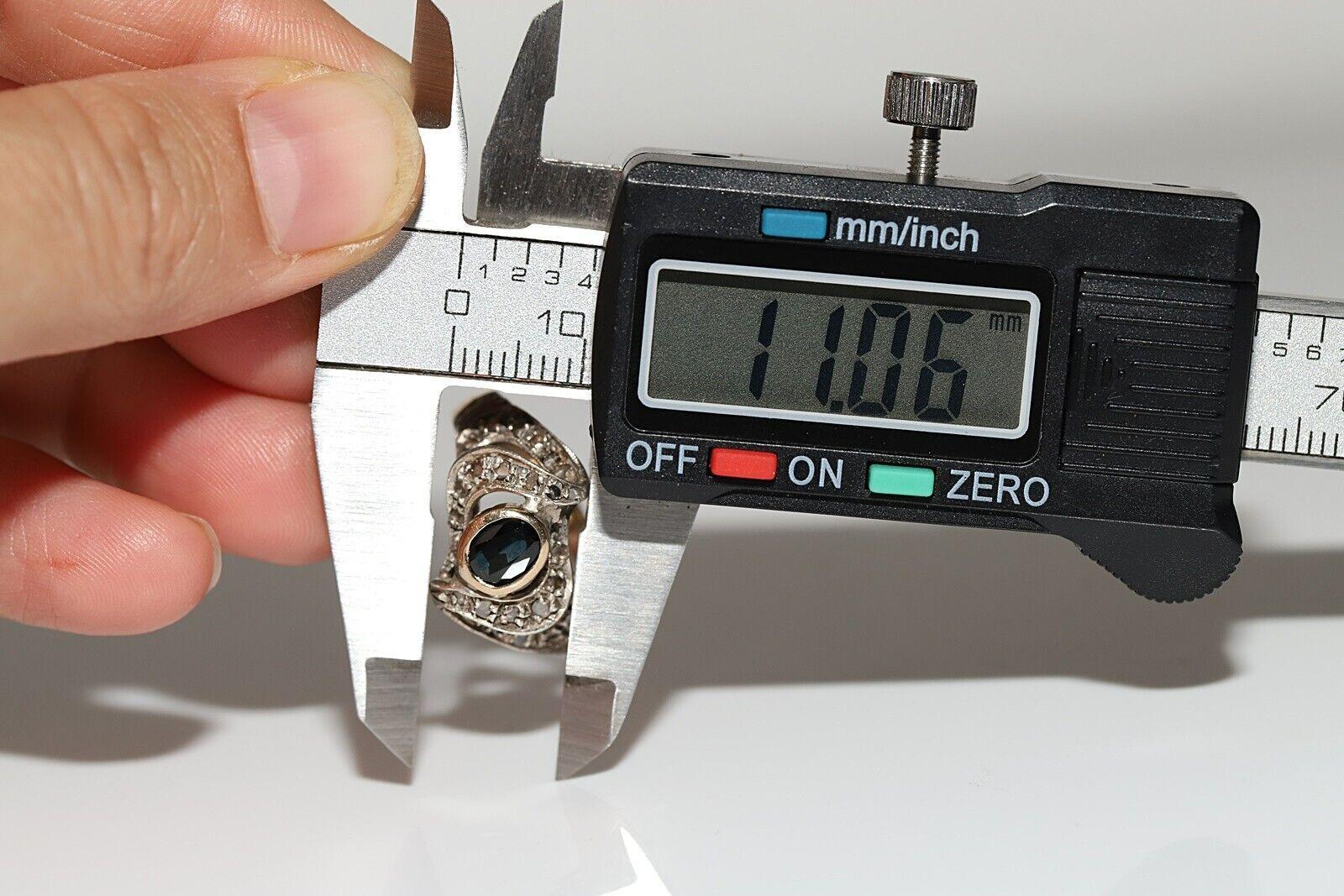 Circa 1900er Jahre 14k Gold Top Silber Natürlicher Rosenschliff Diamant und Saphir Ring im Angebot 2