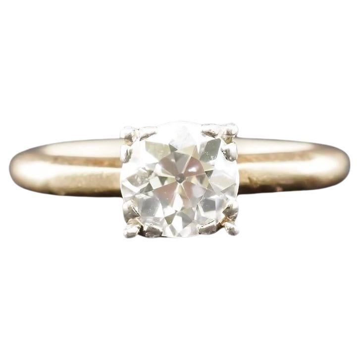 Circa 1900s 14K Yellow Gold .90ct Old European Diamond Engagement Ring
