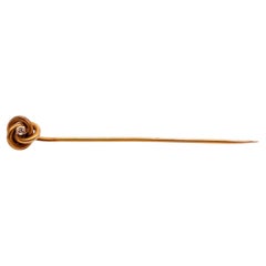 Antique Circa 1900s 14K Yellow Gold and Diamond Knot Stick Pin