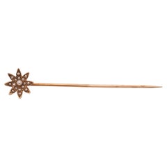 Circa 1900s 14K Yellow Gold and Pearl Starburst Stick Pin