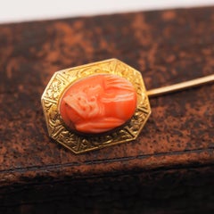 Circa 1900s 14K Yellow Gold Coral Stick Pin