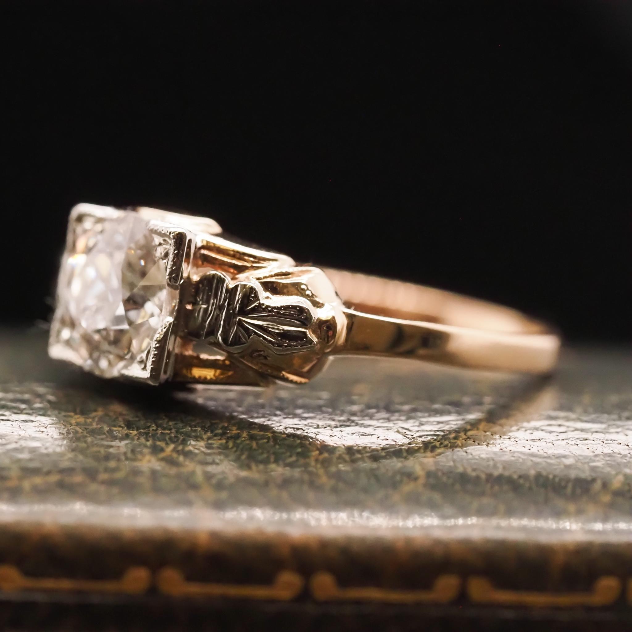 Verlobungsring aus 14 Karat Gelbgold mit 1,08 Karat alteuropäischem Diamanten, Edwardianisch, um 1900 im Zustand „Gut“ im Angebot in Atlanta, GA