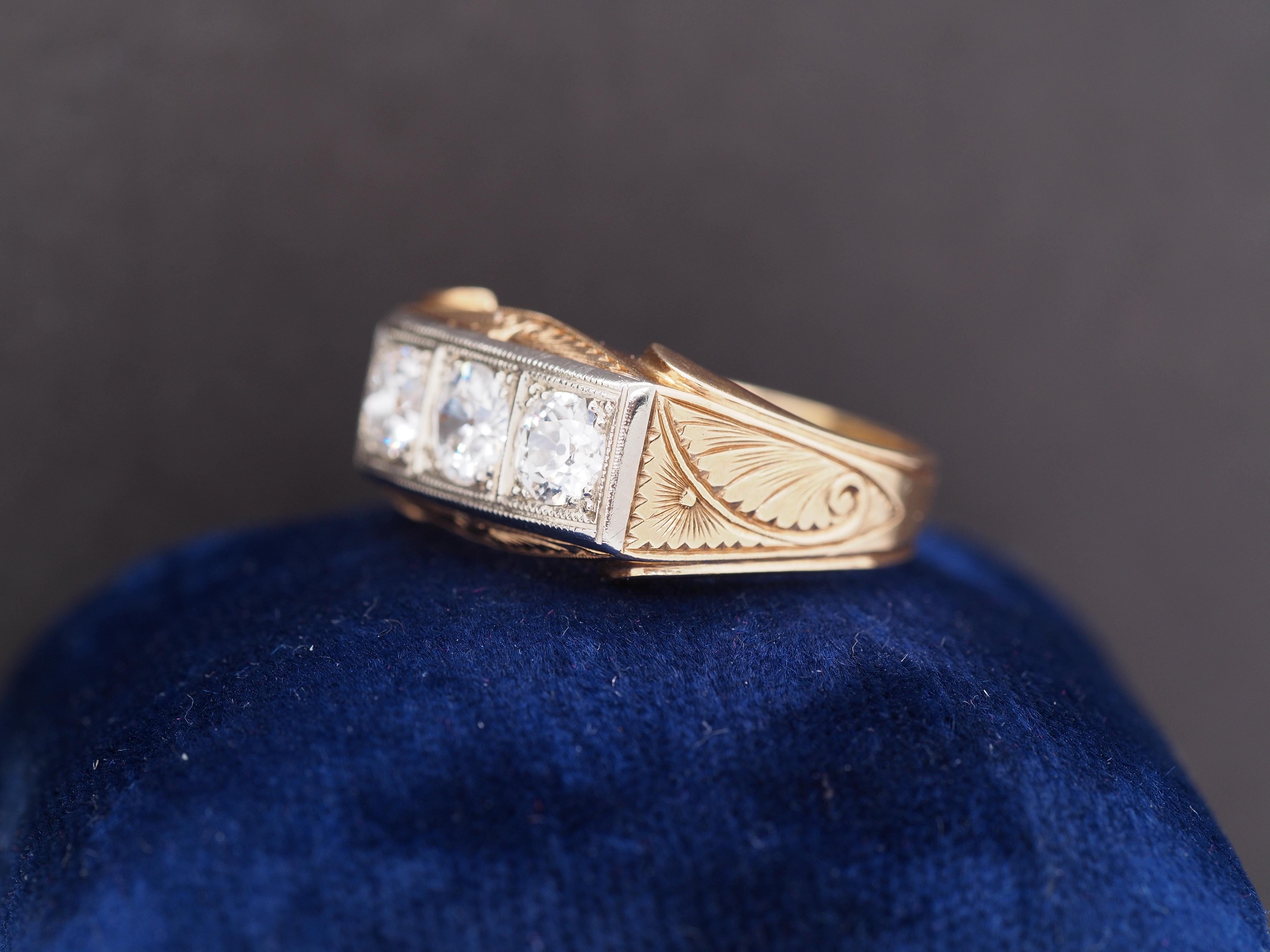 Circa 1900s 14K Yellow Gold Edwardian 1.30ct Diamond Engagement Ring w Engraving For Sale 1