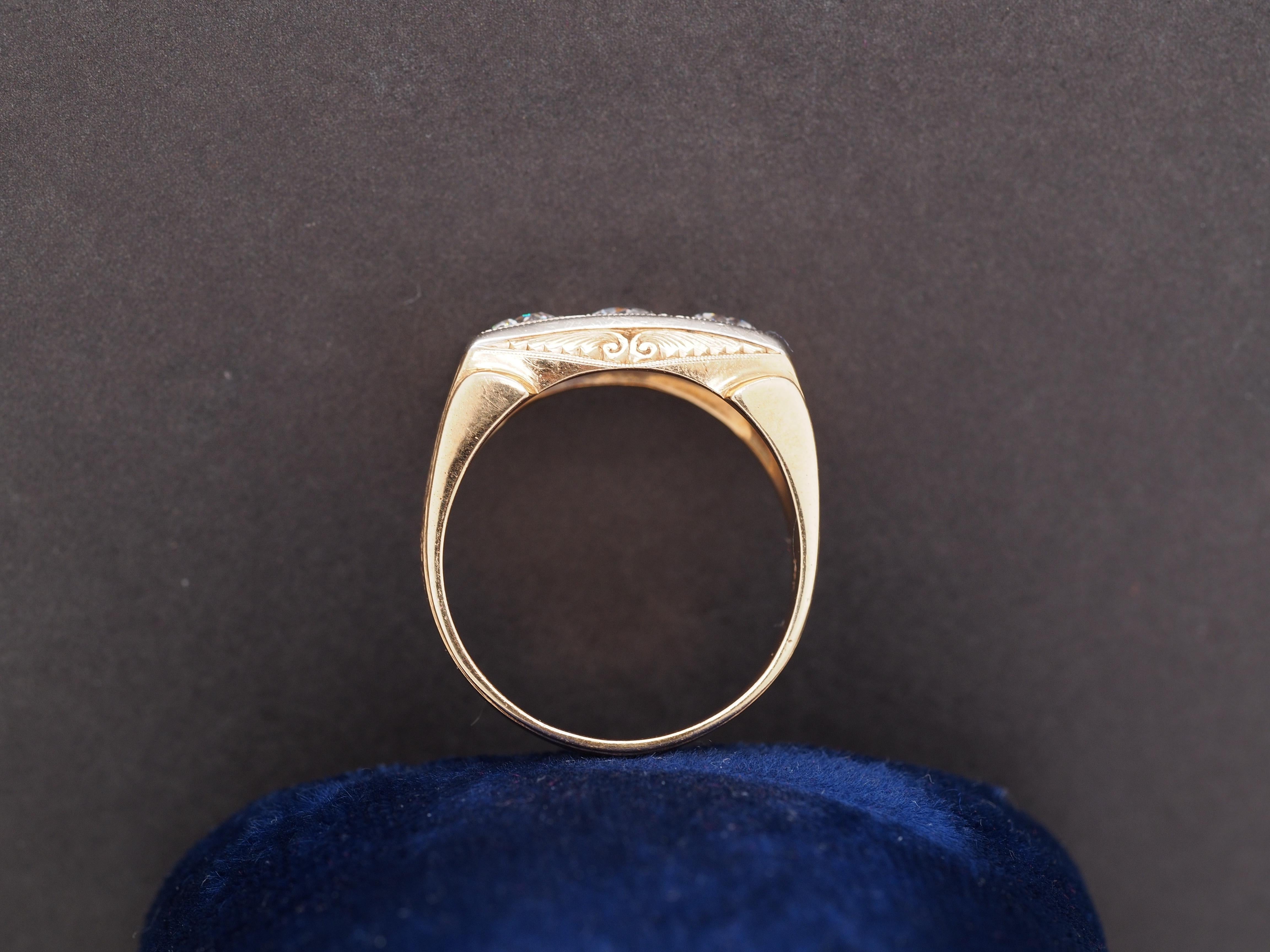 Circa 1900s 14K Yellow Gold Edwardian 1.30ct Diamond Engagement Ring w Engraving For Sale 2