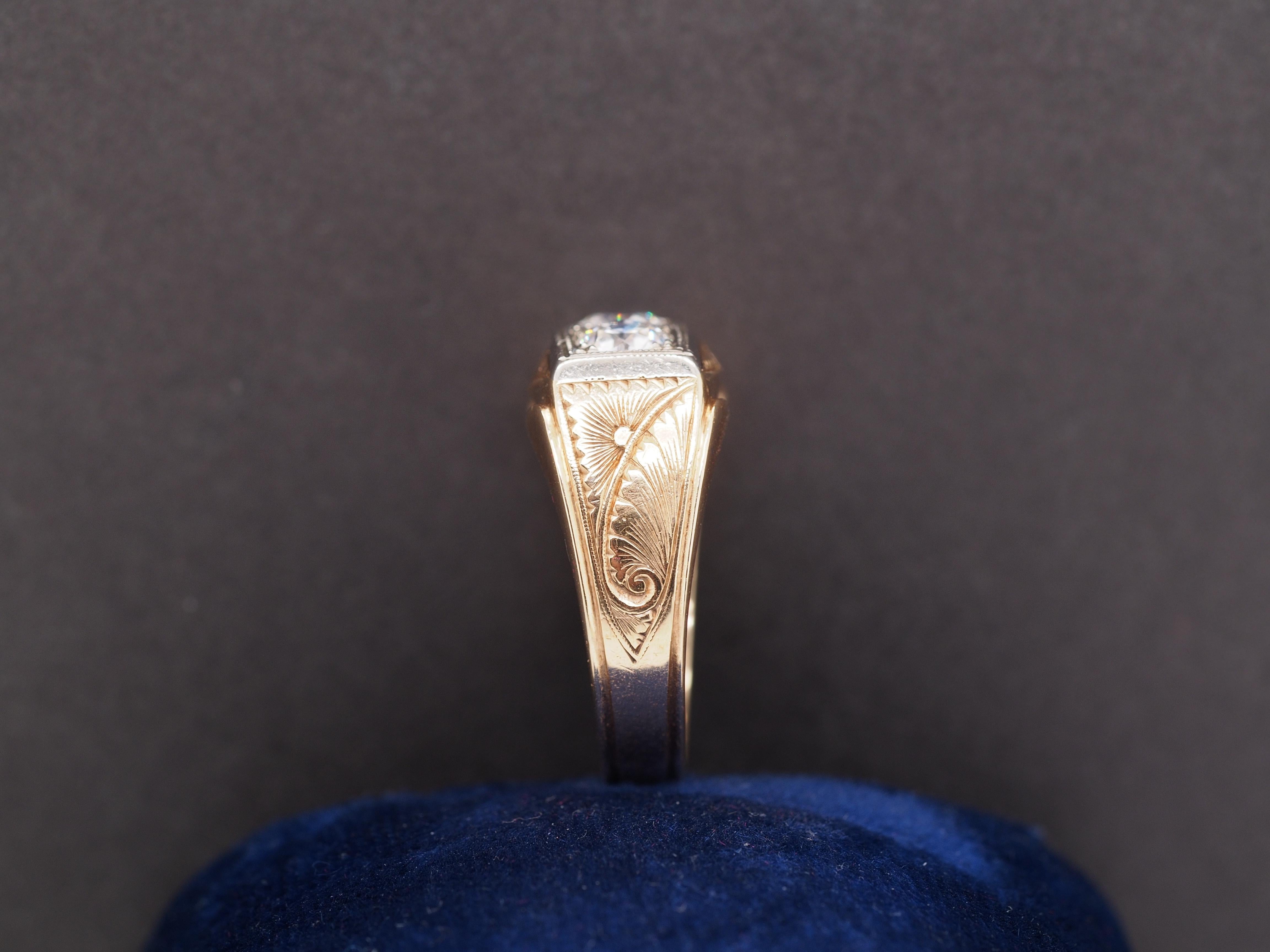 Circa 1900s 14K Yellow Gold Edwardian 1.30ct Diamond Engagement Ring w Engraving For Sale 3