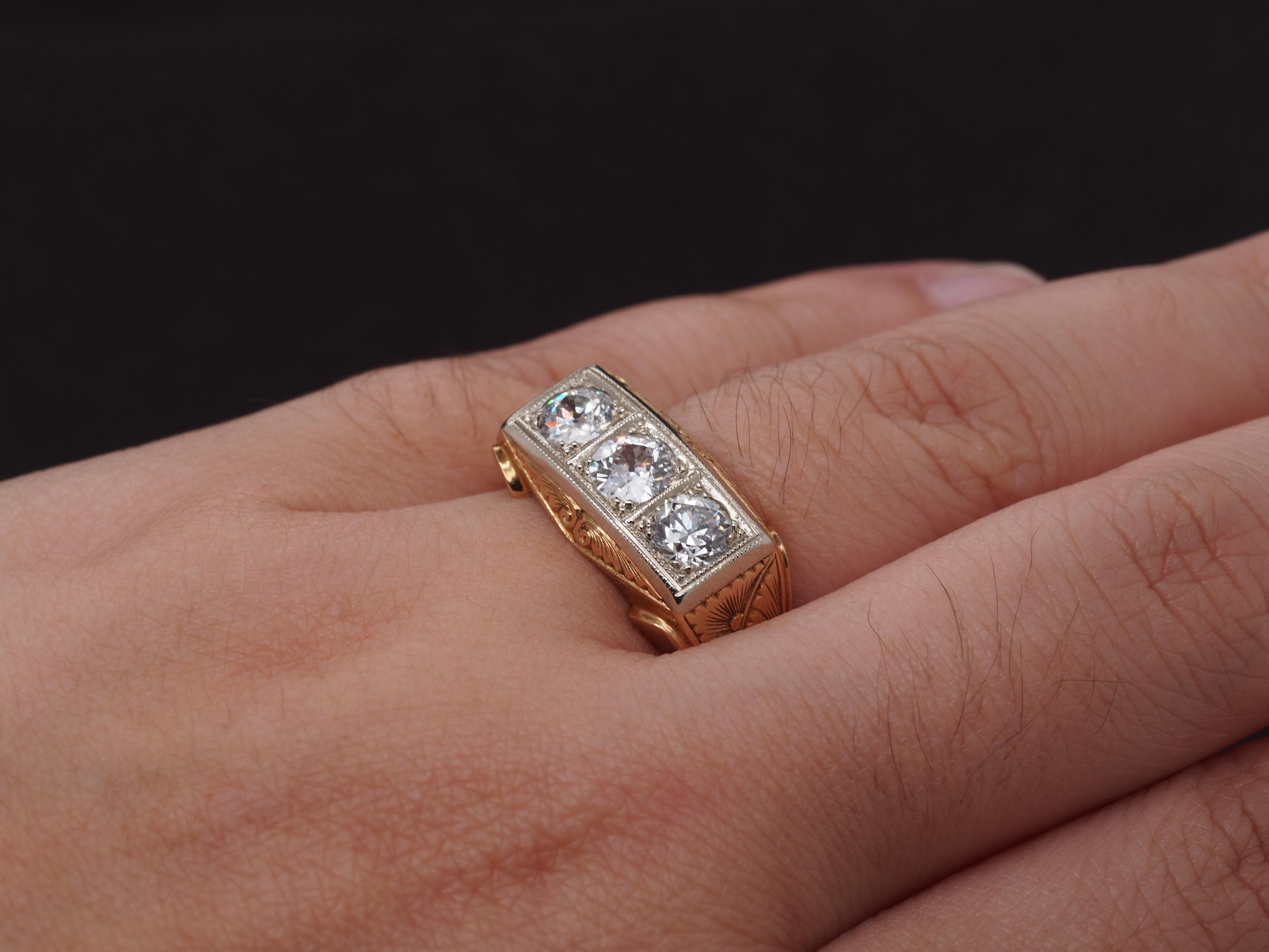 Circa 1900s 14K Yellow Gold Edwardian 1.30ct Diamond Engagement Ring w Engraving For Sale 4