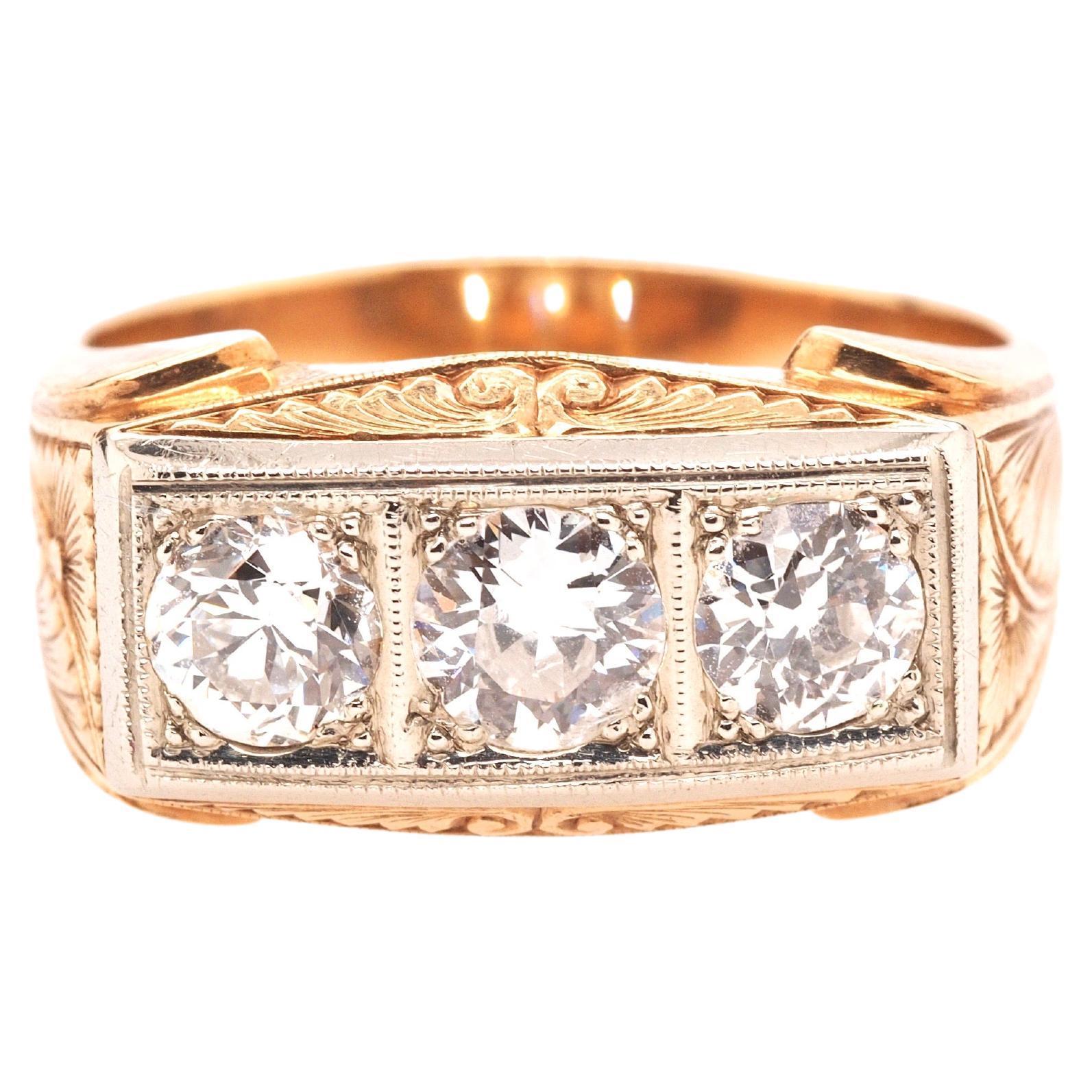 Circa 1900s 14K Yellow Gold Edwardian 1.30ct Diamond Engagement Ring w Engraving For Sale
