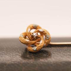 Circa 1900s 14K Yellow Gold Enamel and Diamond Stick Pin
