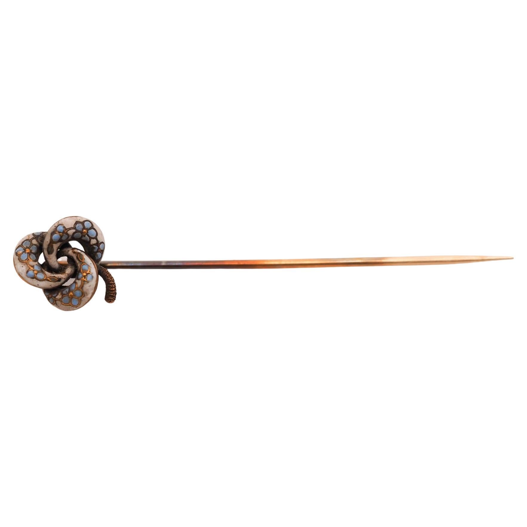 Circa 1900s 14K Yellow Gold Enamel and Diamond Stick Pin