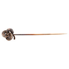 Circa 1900s 14K Yellow Gold Enamel and Diamond Stick Pin