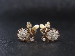 Circa 1900s 14K Yellow Gold Old Mine Diamond Cluster Earrings
