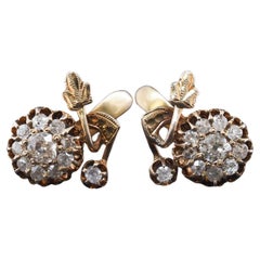 Circa 1900s 14K Yellow Gold Old Mine Diamond Cluster Earrings