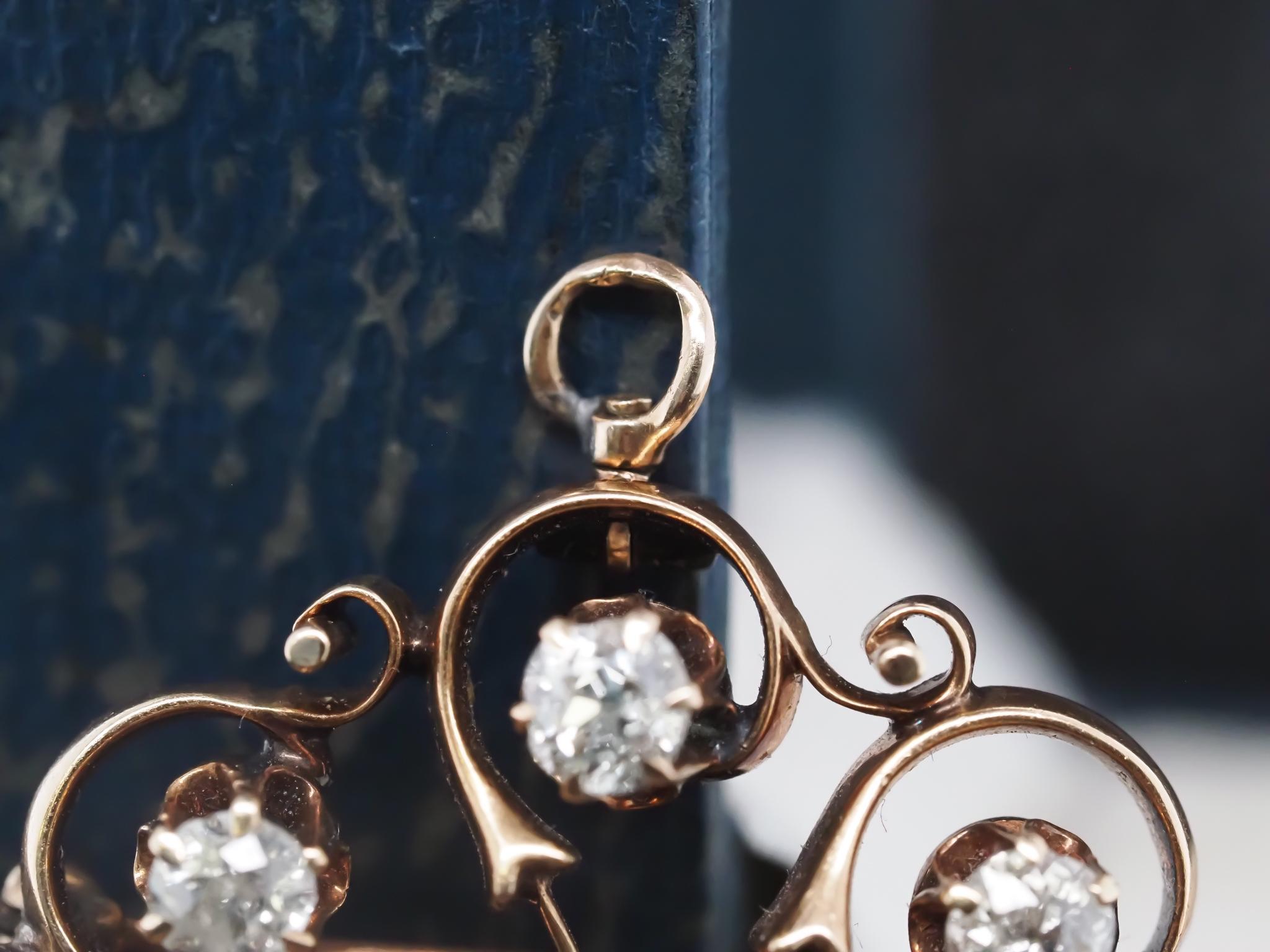 Old Mine Cut Circa 1900s 14K Yellow Gold Old Mine Diamond Pendant and Brooch For Sale