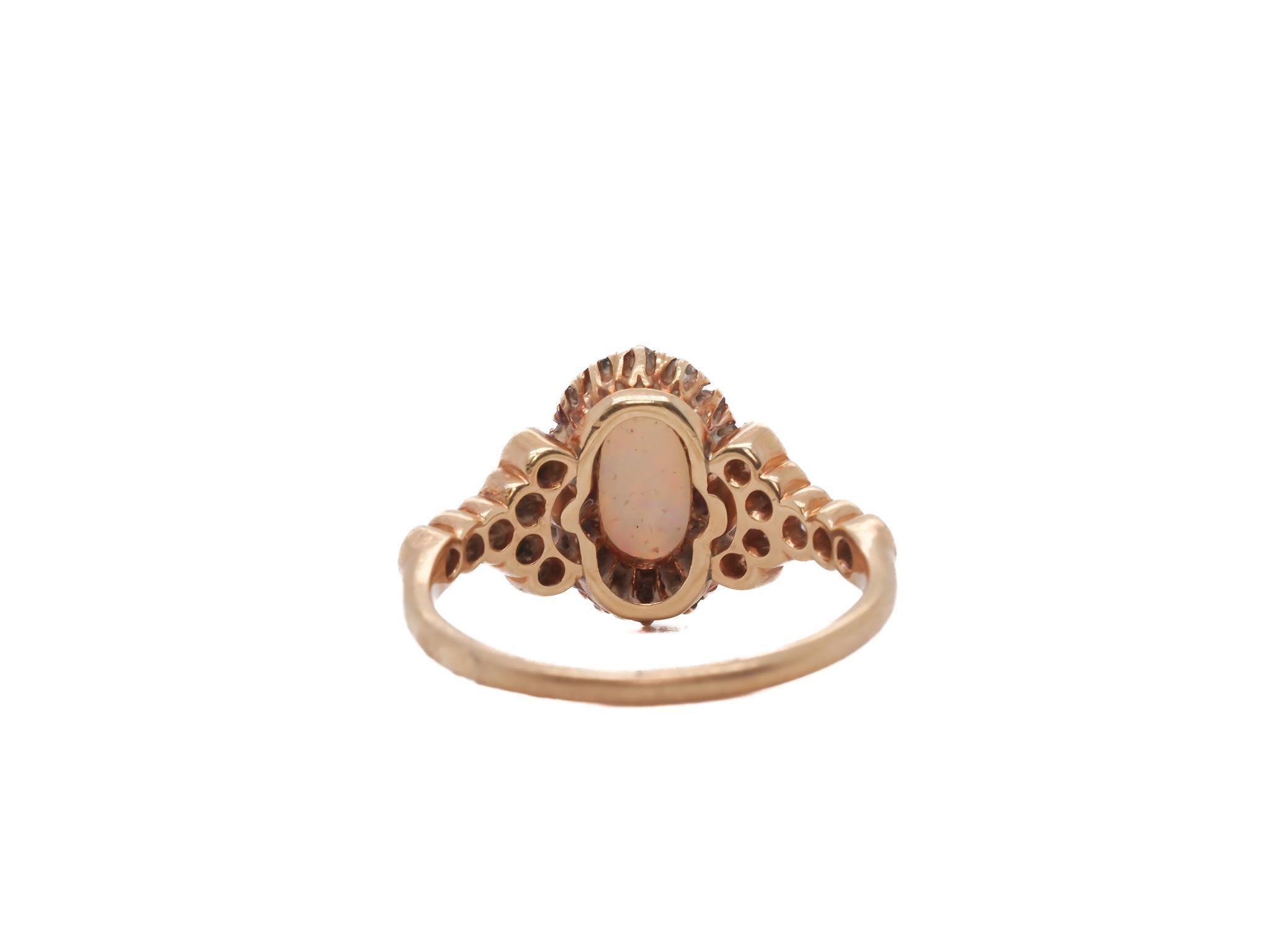 Donna Circa 1900s 14K Yellow Gold Opal, Ruby, and Old Mine Diamond Ring in vendita