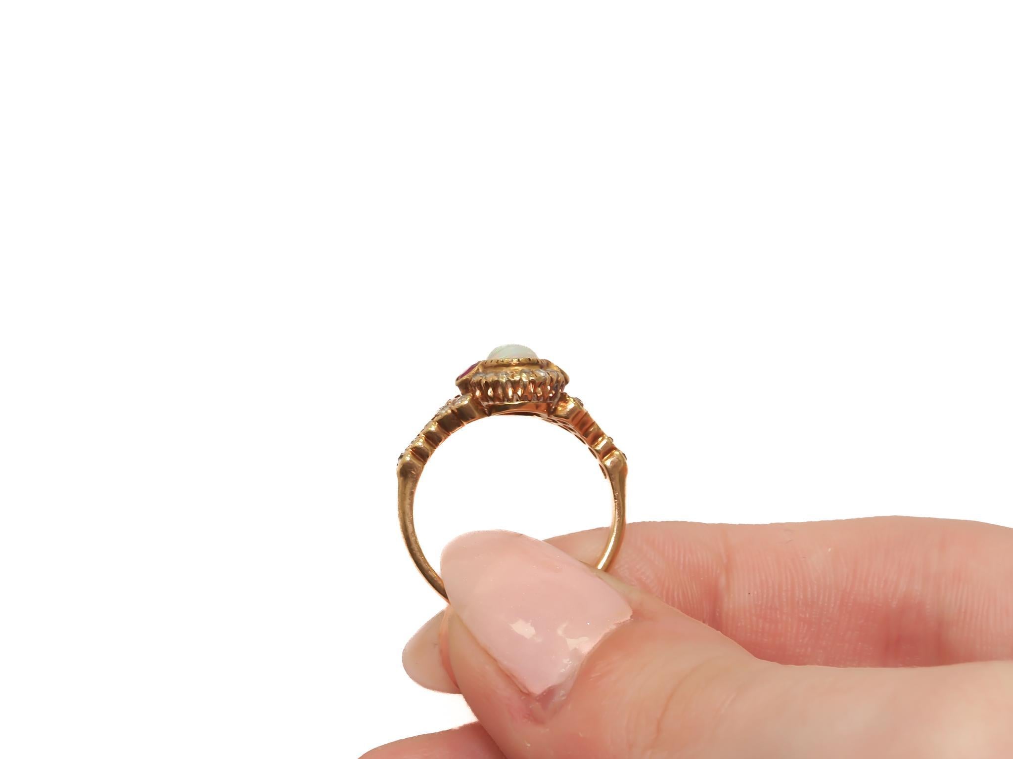 Circa 1900s 14K Yellow Gold Opal, Ruby, and Old Mine Diamond Ring in vendita 2