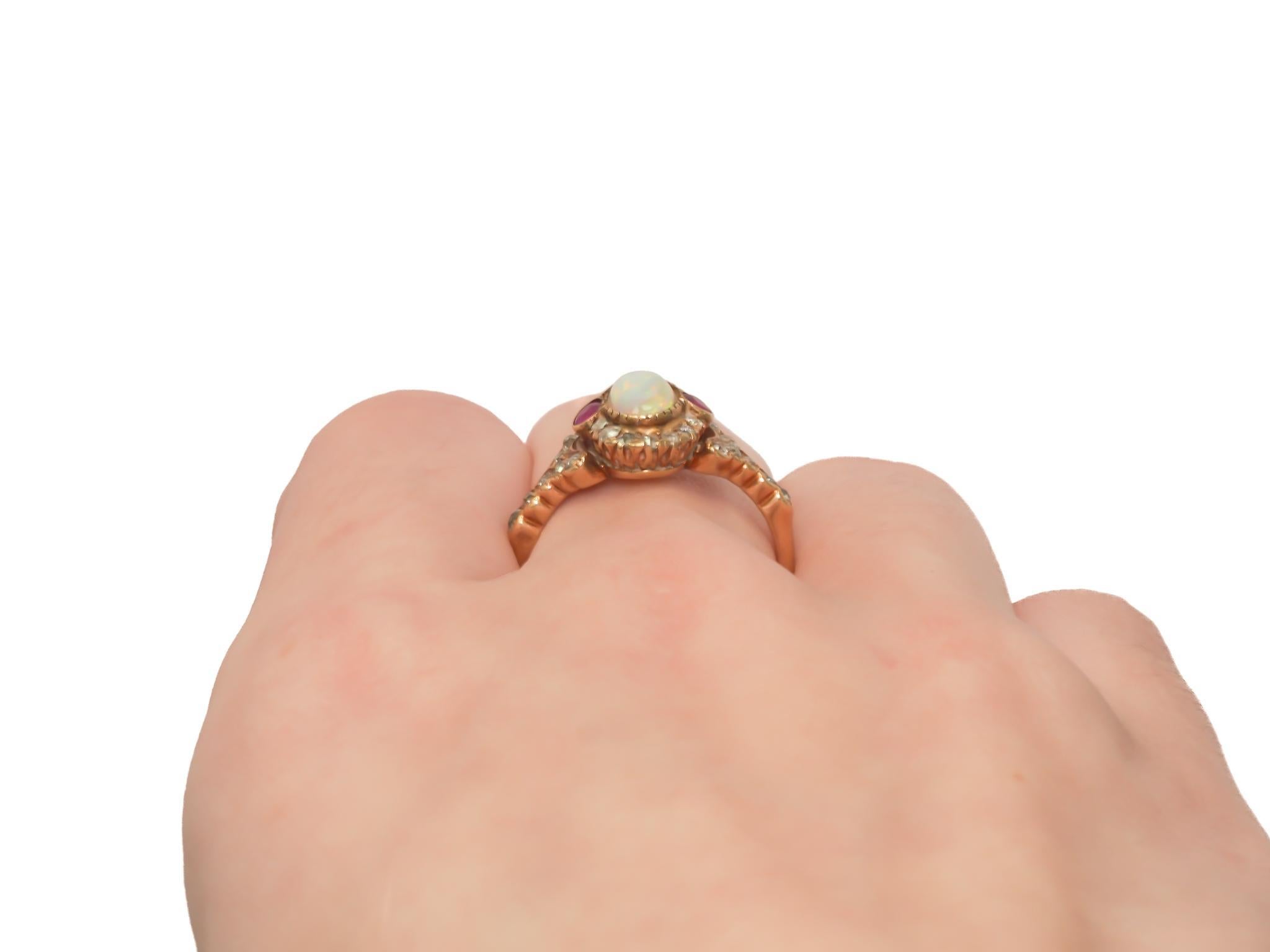 Circa 1900s 14K Yellow Gold Opal, Ruby, and Old Mine Diamond Ring in vendita 4