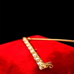 Circa 1900s 14K Yellow Gold Pearl & Old Miner Diamond Bar Pin