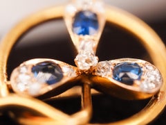 Circa 1900s 14K Yellow Gold Sapphire and Diamond Flower Brooch