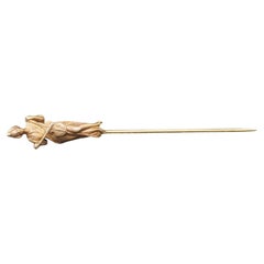 Antique Circa 1900s 14K Yellow Gold Woman Playing Violin Stick Pin